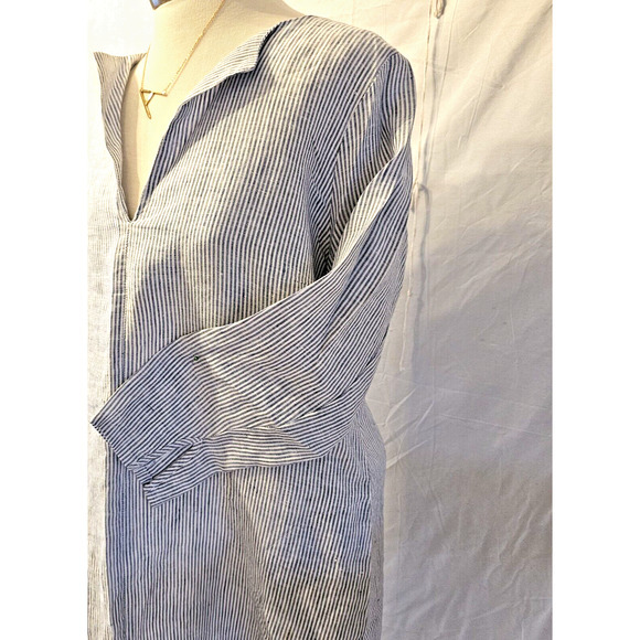 Soft Surroundings Womens Lagenlook Linen WhiteBlue Stripe Button Down Dress Sz L - Picture 3 of 10